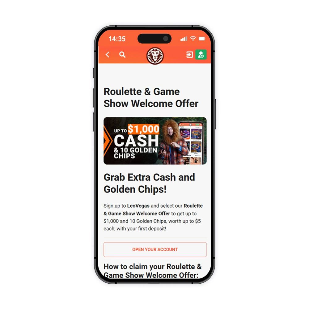 LeoVegas live casino welcome offer