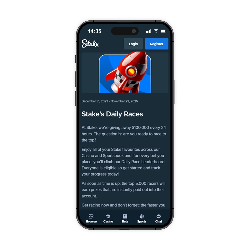 Interface de Stake Casino