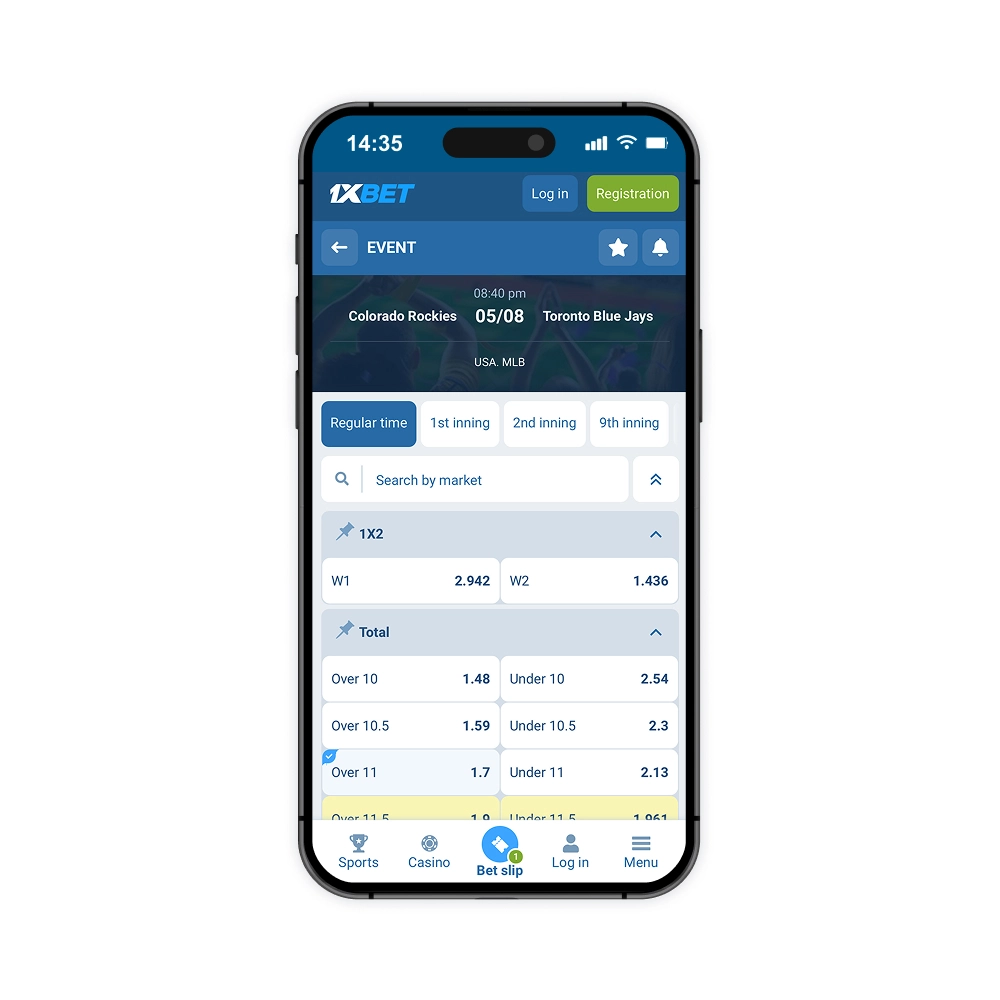1xBet Canada betting markets
