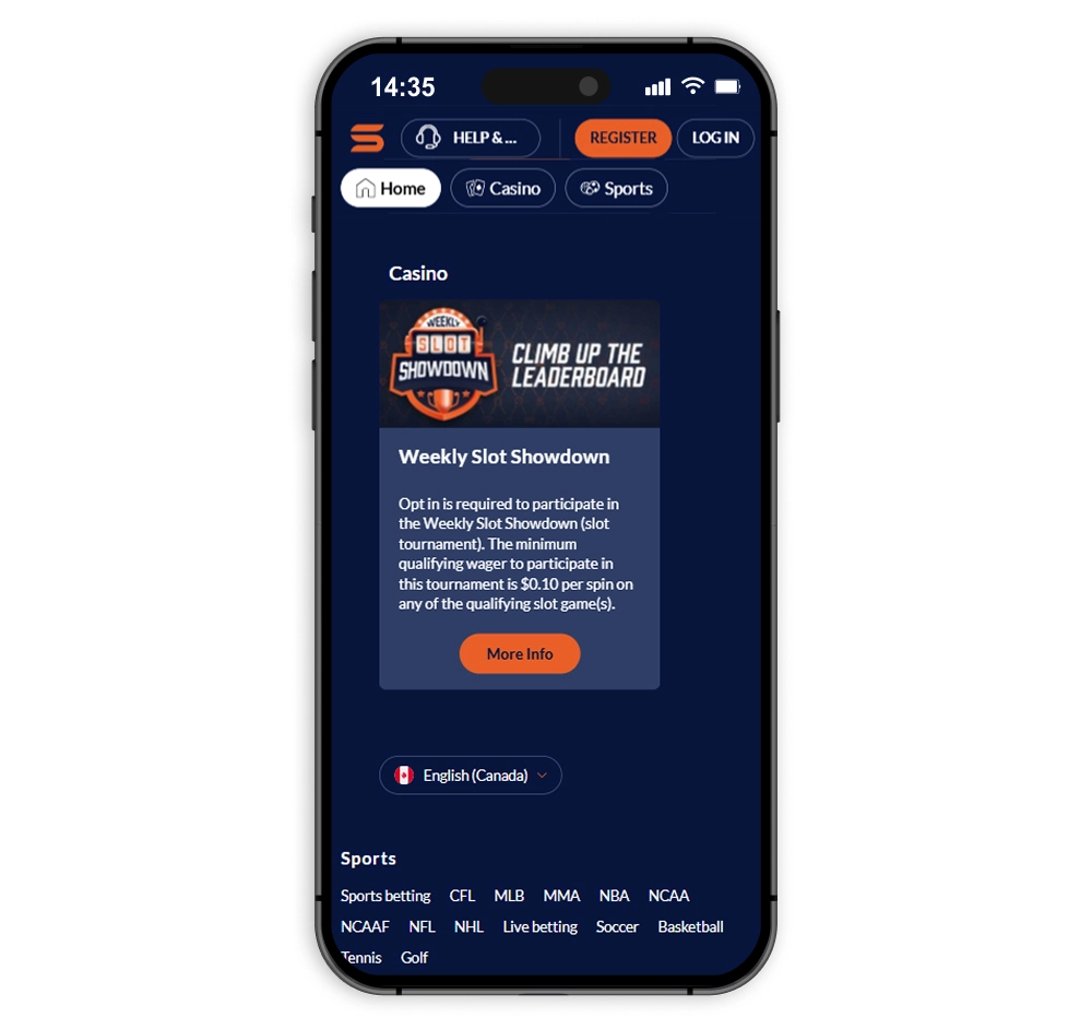 Sports Interaction casino bonus for existing players
