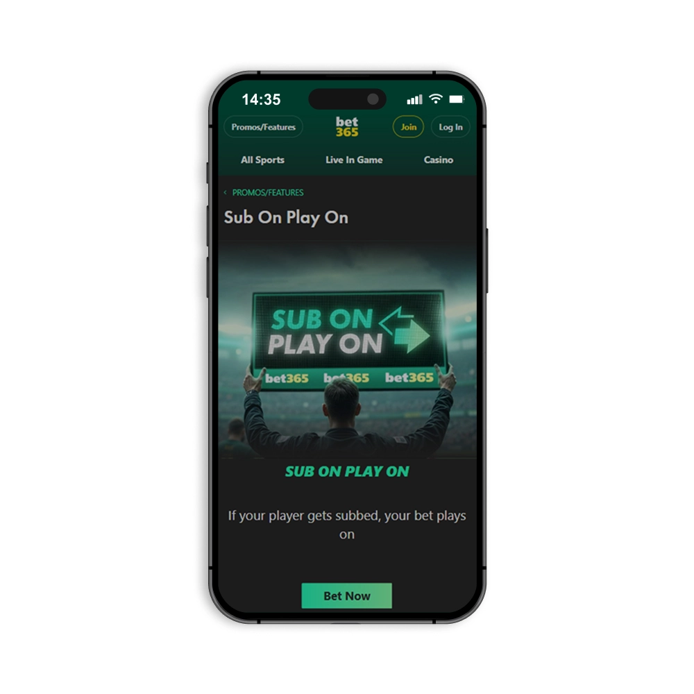 bet365 sub on play on