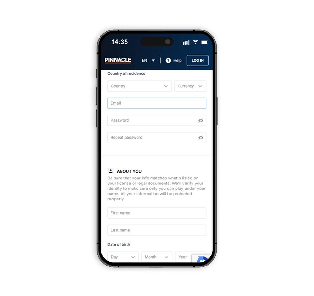Pinnacle Canada sign-up form