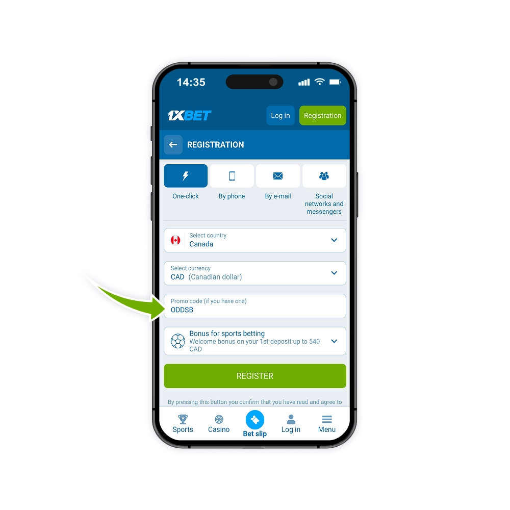 1xBet Canada how to sign up