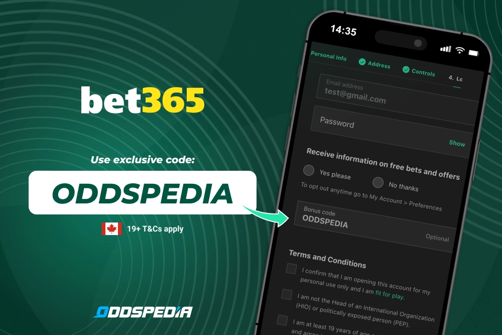 Οθόνη εγγραφής Bet365 με πεδίο κωδικού μπόνους